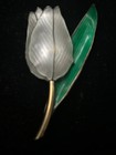 Vintage Hroar Prydz Norway Sterling Silver   Enamel Tulip Pin Signed