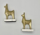 Set Of 2 Gold Llama Alpaca Figurines On White Marble Bases     Modern Boho Decor