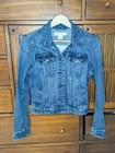 H m Women   s Blue Jean Jacket Space Embroidered Back Pockets Sz 8