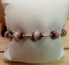 Vtg  Lavender Cat s Eye Glass Sterling Silver Beaded Necklace  Bracelet Set