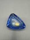 Vintage Cobalt Blue Bohemian Glass Atomic Ashtray Triangle Original Label Mcm