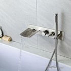 Brushed Nickel Bathtub Shower Faucet Set Waterfall Tub Mixer Hand Held Spray Tap