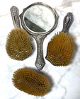 Vintage Silver Plated Vanity Set  hand Mirror  Brush    Two Monogrammed Brushes