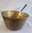 Vintage Antique Solid Sturdy Brass Cooking Pan With Cast Iron Handle Cottage