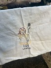 3 Vintage Flour Sack Embroidered Tea Towels Breakfast Lunch Dinner Stains Read