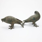 Mid Century Cast Iron Pigeon Bird Statue Pair Bronze Finish