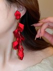 Red Ear Clip Long Rose Petal Dangle Earrings One Size For Valentine Mother s Day