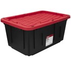 Hyper Tough 27 Gallon Snap Lid Plastic Storage Bin Container  Black With Red Lid