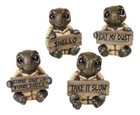 Ebros Whimsical Baby Sea Turtle Set Of 4 Figurine Holding Signs W  Funny Sayings
