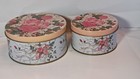 Vintage Floral Metal Tins Set Of 2 Round Rose Design Nesting Storage Containers