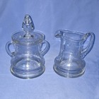 Krosno Poland Clear Etched Glass Sugar   Creamer Set  Vintage