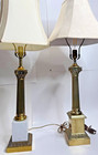 Vtg Table Lamps Corinthian Column Pair Brass Marble Antique Heavy