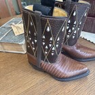 Vintage Kids 4d 1960s Rodeo Brand Boots Cowboy Inlay Cut Out Leather