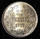 Finland  Silver 1917 S 25 Pennia Civil War Coinage Gem Bu Nice Toned  Km 19  28 