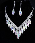 Ab Crystal Choker Rhinestone Necklace Earring Set Bridal Prom Pageant