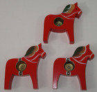 3 Vintage Hand Painted Wood Dala Horse Candle Holders Red Sweden Eric Dalmas
