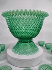 Fenton Green Opalescent Hobnail Uranium Punch Bowl Set 1985 Connoisseur Rare Htf