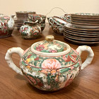 Chinese Rose Medallion Porcelain Tea Set Made In Hong Kong W  Teapot Cups 40 Pcs