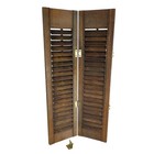 Vintage Wooden Louvered Shutters  28  X 7  Wide  Hinged W  Knob Rustic Oak Wood