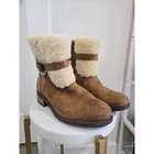 Women s Ugg Brown Suede Ankle Bootie Shearling Lined Buckle Round Toe 8