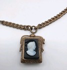 Antique Goldfill Watch Fob  Chain W black Stone Cameo And Carnelian Locket  Read