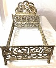 Antique 25   l Victorian Era Cast Iron Doll Sleigh Bed Old Paint Ornate Openwork