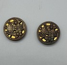 2 Large Antique Floral Design Buttons Metal W Gold Colored Background