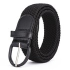 7001 Men s Leather Covered Buckle Woven Elastic Stretch Belt 1-1 4  Wide