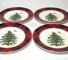 Spode Christmas Tree Tartan 7 75    Salad Plate Set Of 4 Red Green New W tags Box