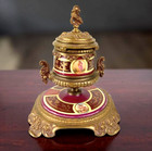 Antique 19th Century Ornate French Porcelain Gilt Ormolu Neoclassical Ink Well