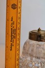 Antique 19th Century Heavy Cut Glass   Brass Collar Hinged Lid Inkwell