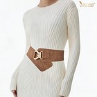 Jasgood Women s Fashion Vintage Wide Elastic Stretch Waist Belt With Gold Int   