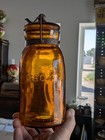    awesome    Quart Orange Amber Globe 1886 Mason Fruit Jar W original Glass Lid
