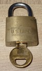 Vintage Us Lock Brass Padlock With Key