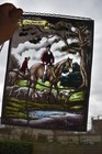 Vintage Flemish Glass Window Panel Paint The Hunt 1970s