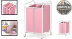 Laundry Sorter Cart 2-bag Heavy Duty Rolling White pink 22 Gallon Capacity