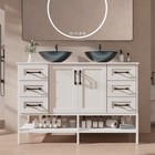 48   Bathroom Vanity Wood Cabinet Vessel Double Sink Faucet Drain Ceramic Glass