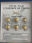 Framed Civil War Buttons  Authentic Repro Original Die Waterbury 24 K Plated Coa