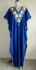 Vintage 70 s Bohemian Royal Blue Maxi Kaftan With Colorful Floral Embroidery
