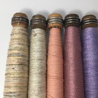 Vtg Wooden Sewing Bobbins With Thread yarn Set Of 5 Lot 16