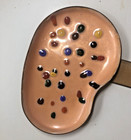 Vintage Enamel On Copper Kidney Shape Abstract Trinket Dish Mcm Mid-century Mod