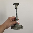 Vtg Single Solid Antique  Brass Candle Holder 8   tall Made In India