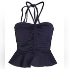 Veronica Beard Arienne Ruched Stretch Cotton Halterneck Top New Size 16