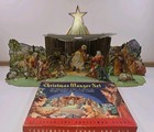 Vintage Christmas Manger Set Nativity Cardboard Cut Out Stand Up No  743 