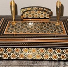 Vintage Persian Wood Khatamkari  khatam  Double Pen Holder Desk Set 