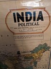 Large School India Political Wall Map Khazan Singh 59x38 1982 Canvas Wood Vtg