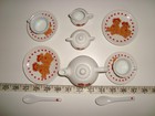 Vintage Teddy Bear Children Miniature Porcelain 13-pc Tea Set In Wicker Basket