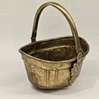 Vintage Hammered Brass Basket Decorative Swinging Handle Scuttle Bucket Planter