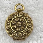 Vintage Locket Pendant Floral Flower Pill Trinket Box Gold Tone 1 5 