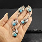 Native American Sterling Silver Turquoise Coral Floral Shadowbox Necklace 21 5 